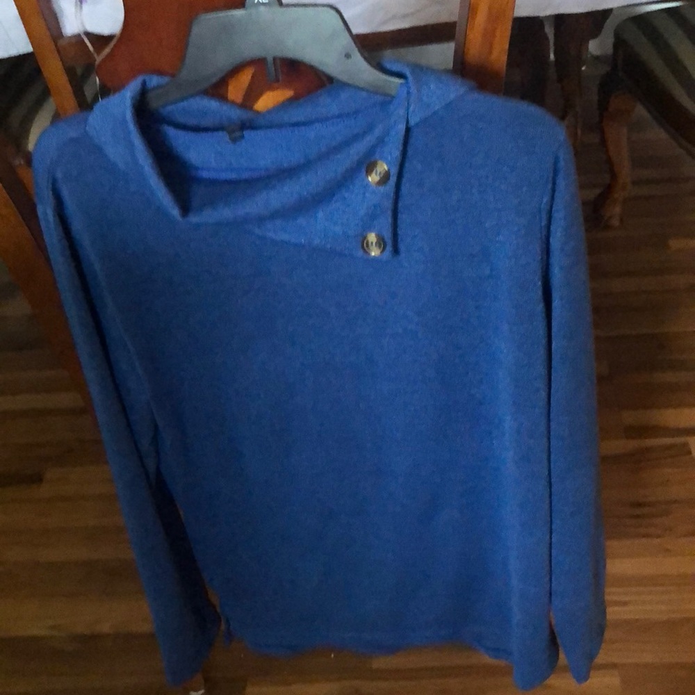Women’s blue sweater with button color, XL